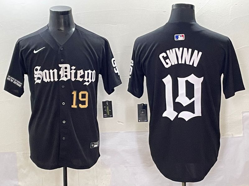 Men 2025 San Diego Padres #19 Gwynn Black Five generations Joint Name Nike MLB Jersey style 3->san diego padres->MLB Jersey